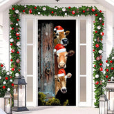 Aperturee - Wooden Board Cow Xmas Hat Black Christmas Door Cover